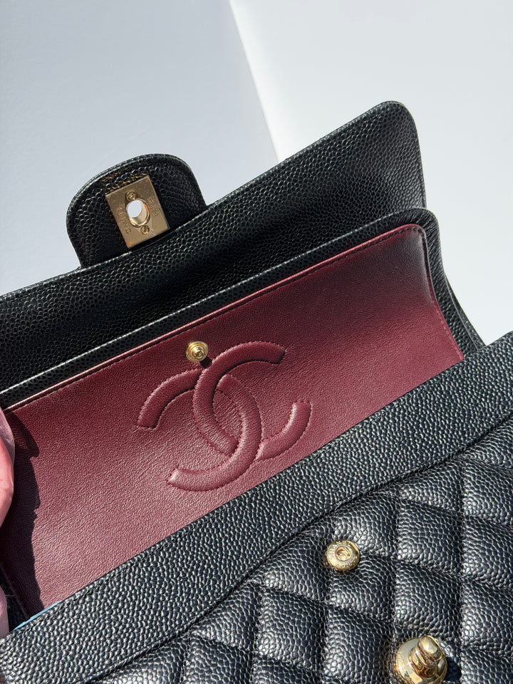 Chanel Medium Classic Double Flap Caviar Black Gold Hardware 2018
