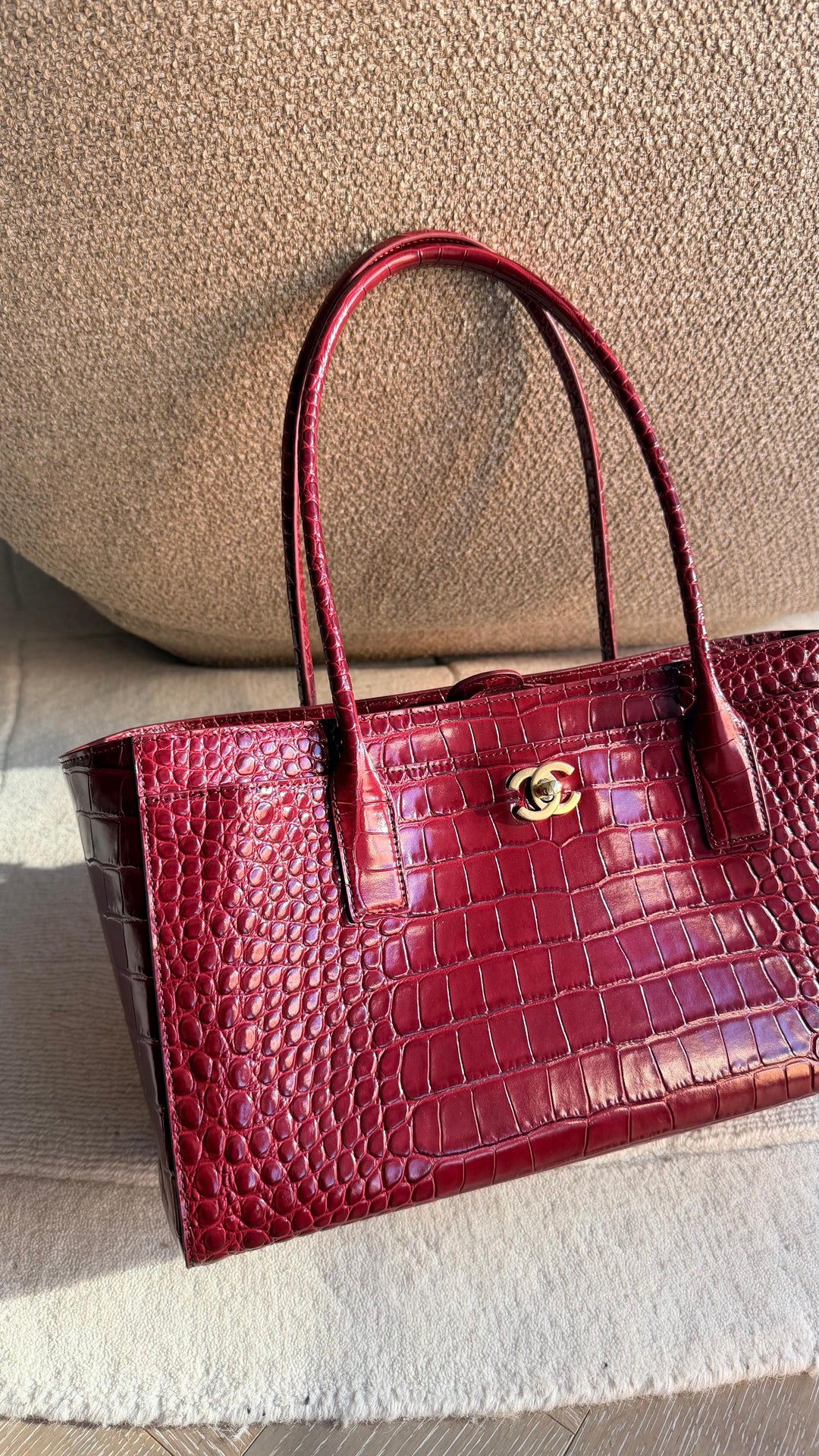 Chanel Small Shopping Bag Crocodile Embossed Calfskin Burgundy 2026