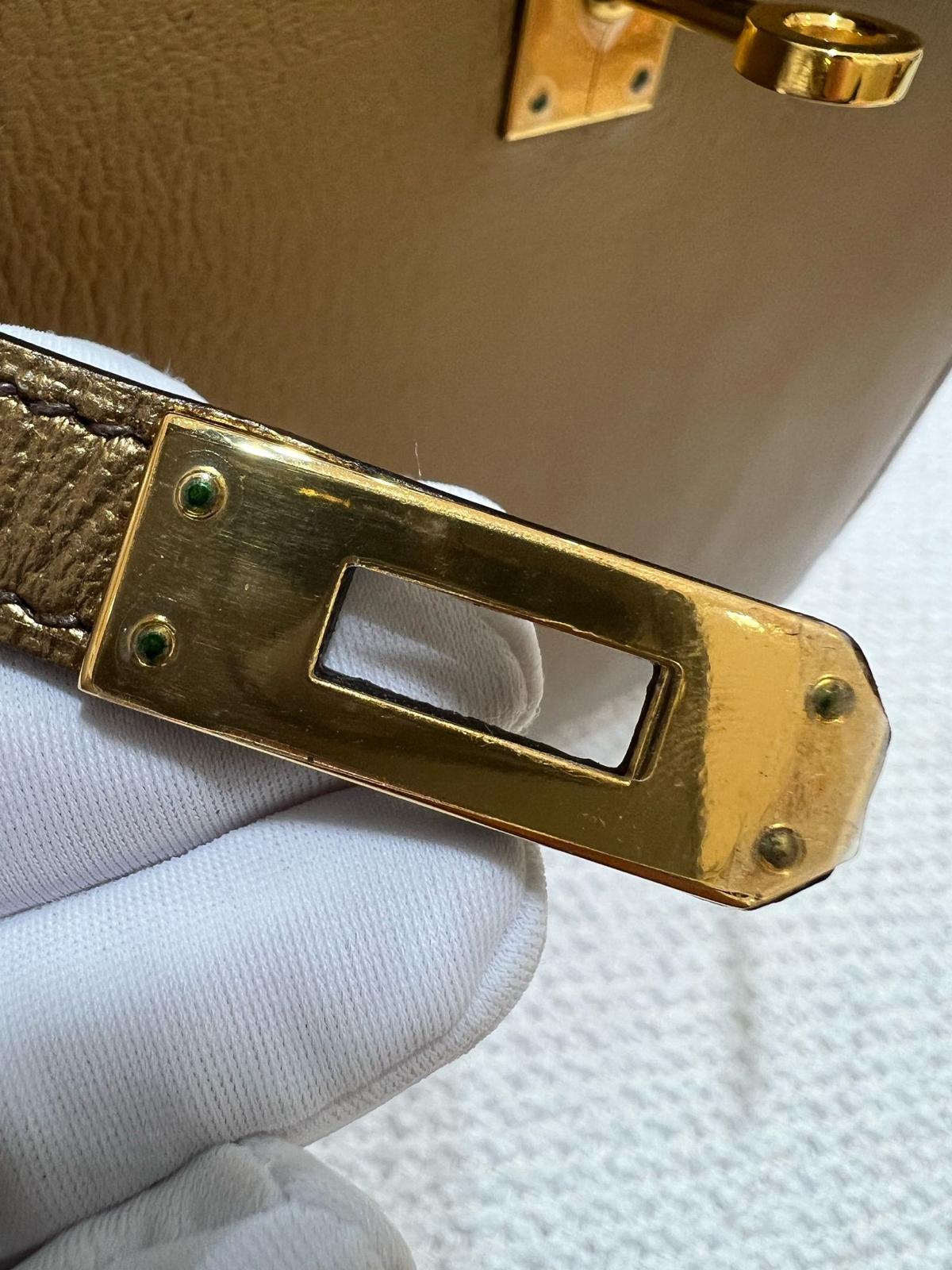Hermes Limited Edition Bronze Chèvre Metallic Kelly 25 Sellier