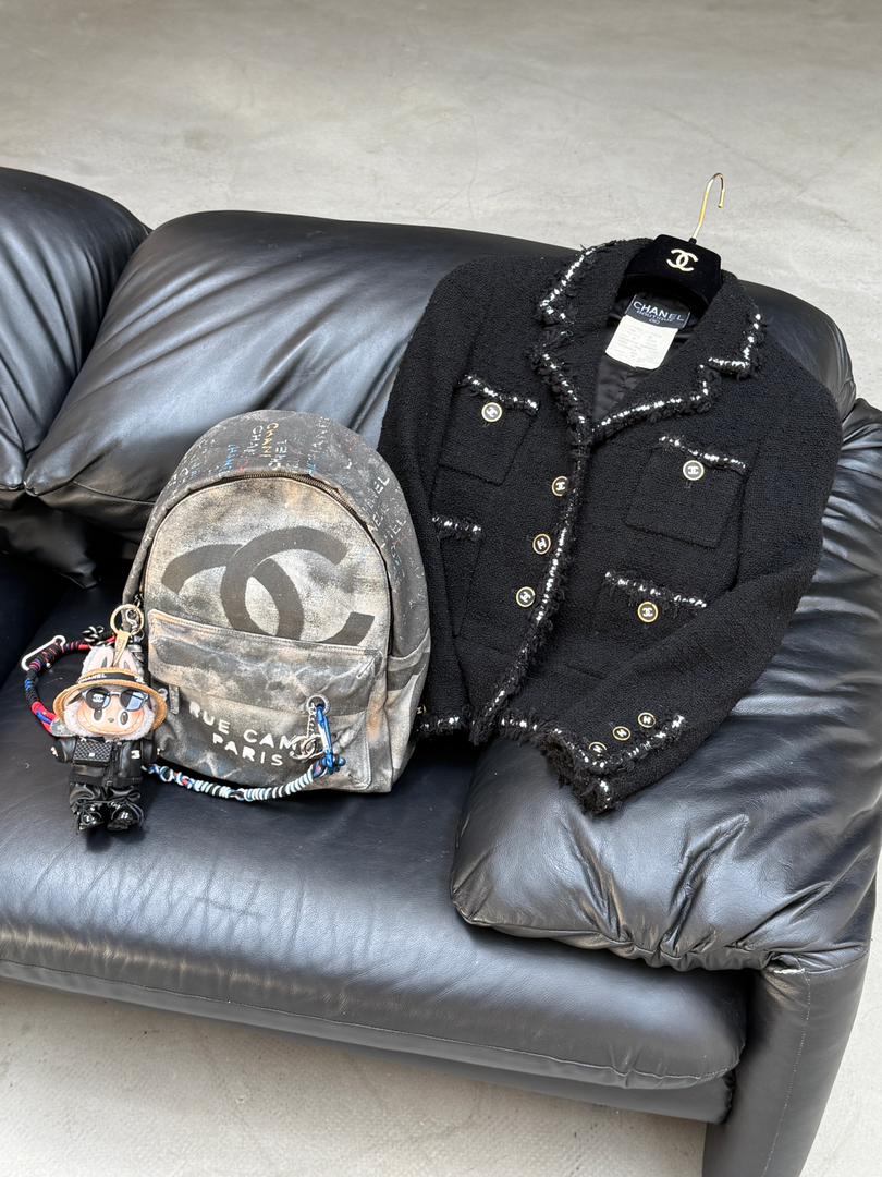 Chanel 1994 Black Vintage Museum Braided Trim CC Jacket