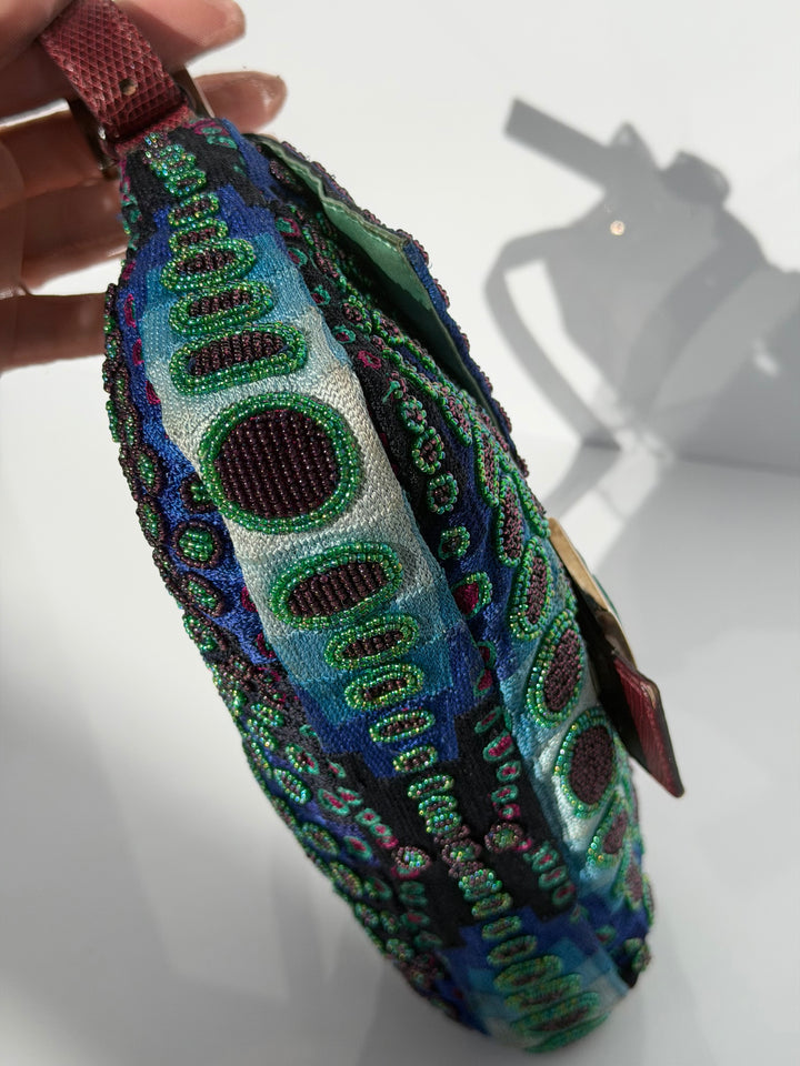 Fendi Victor Vasarely Beaded Baguette Python Trim Silver Hardware 2001
