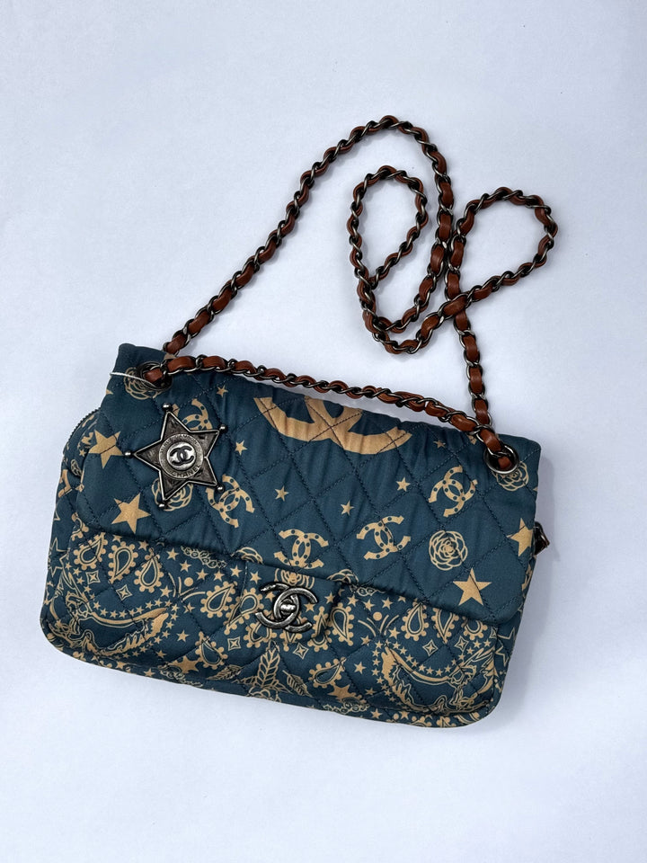 Chanel 2014 Paris Dallas Medium Teal Bandana Flap Bag