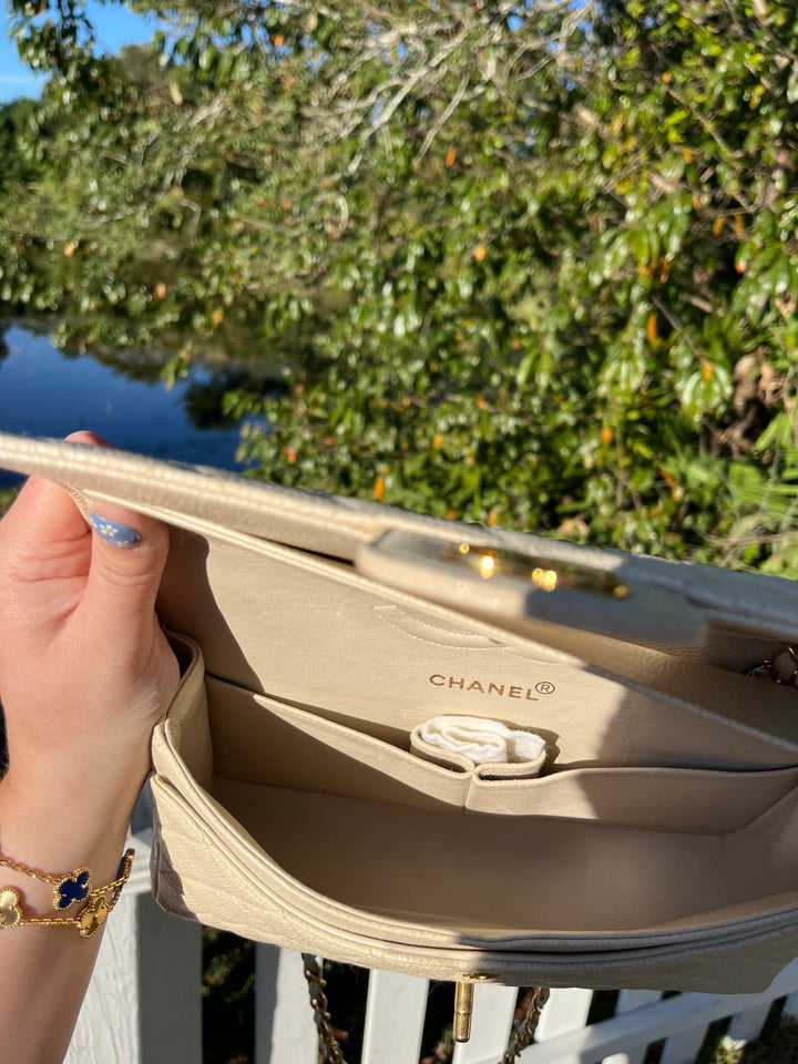 Chanel 1997 Beige Claire Medium Caviar Classic Flap