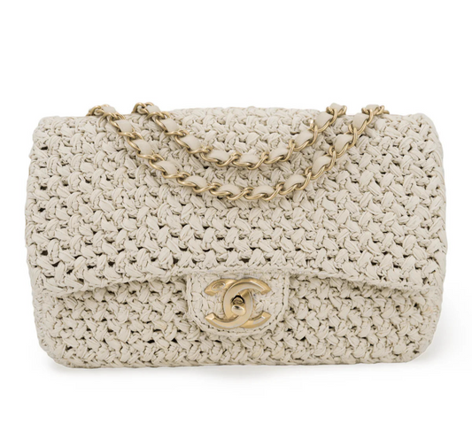 Chanel 18C Tan Ancient Greece Raffia Crochet Flap Bag
