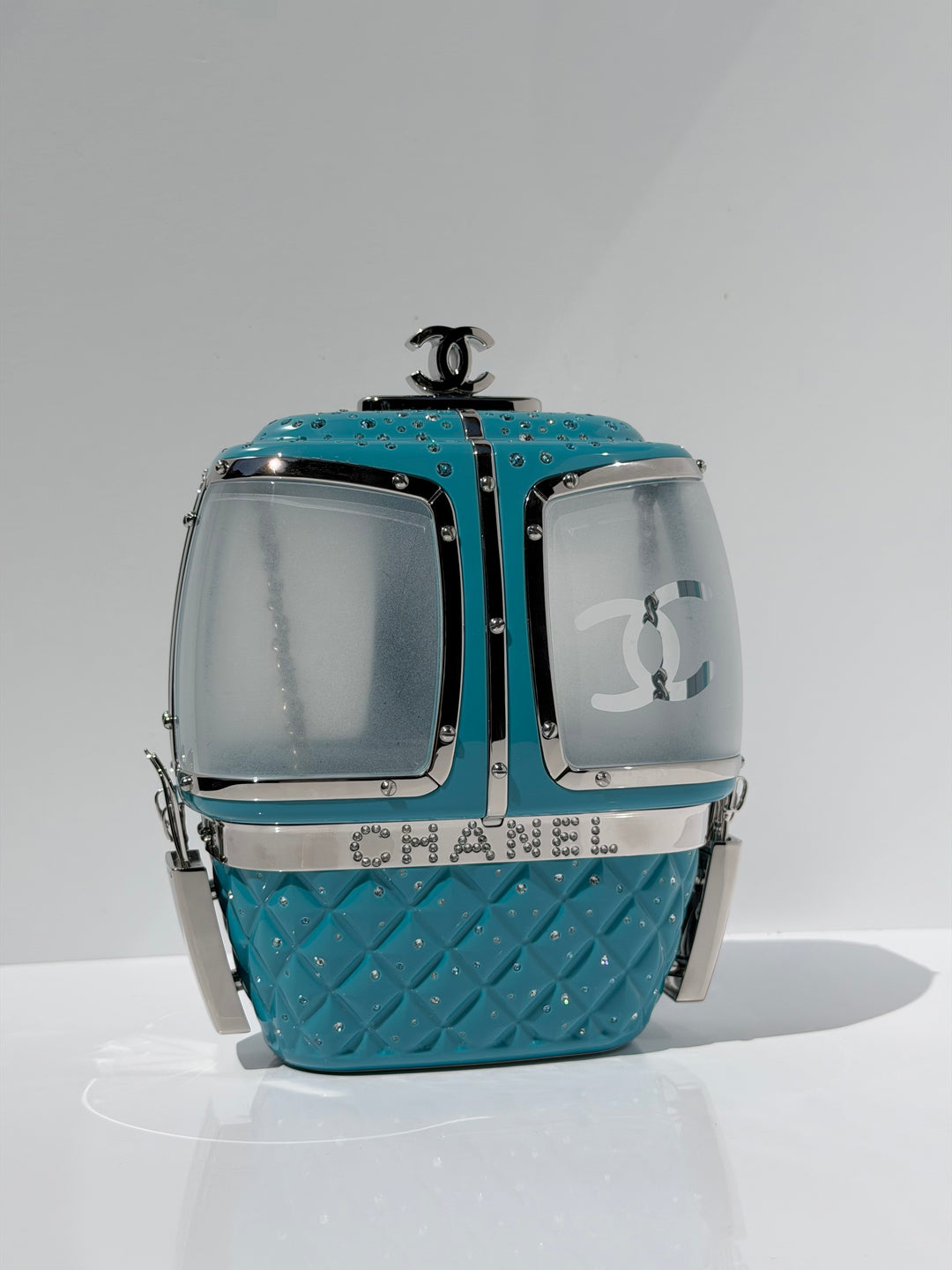 Chanel Ski Gondola Swarovski Minaudière Blue Silver Hardware 2019