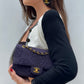 Chanel 1997 Medium 24K Navy Camellia Classic Flap Bag