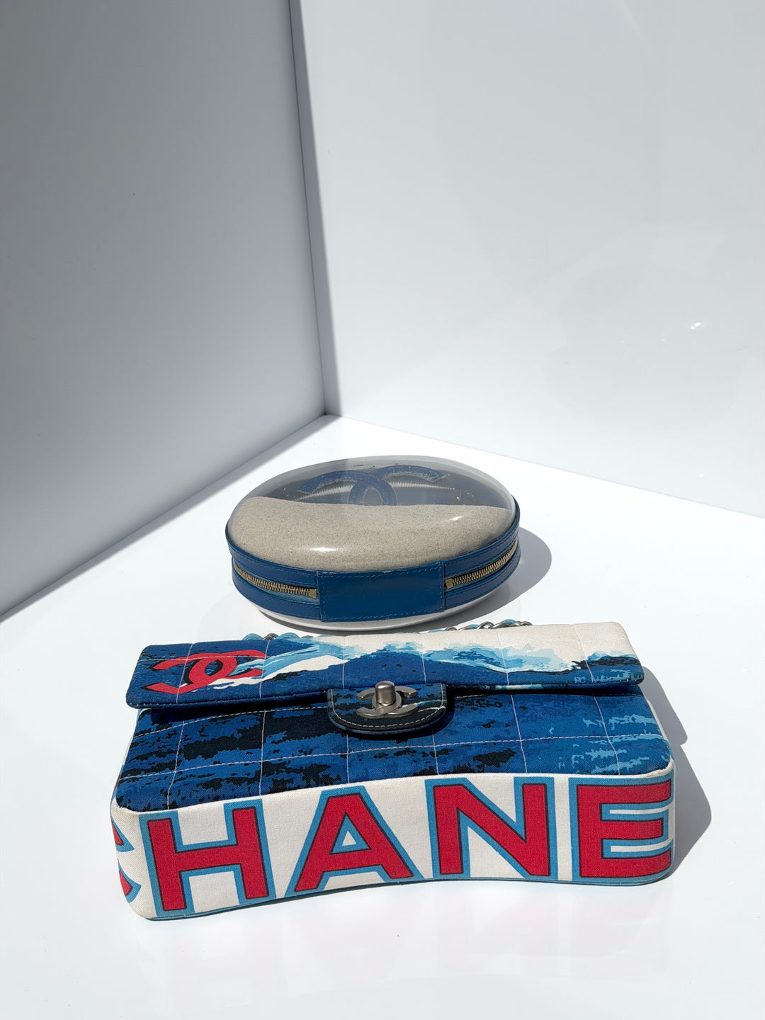 Chanel Surf Line Choco Bar Flap Blue Canvas Silver Hardware 2002 (Copy)
