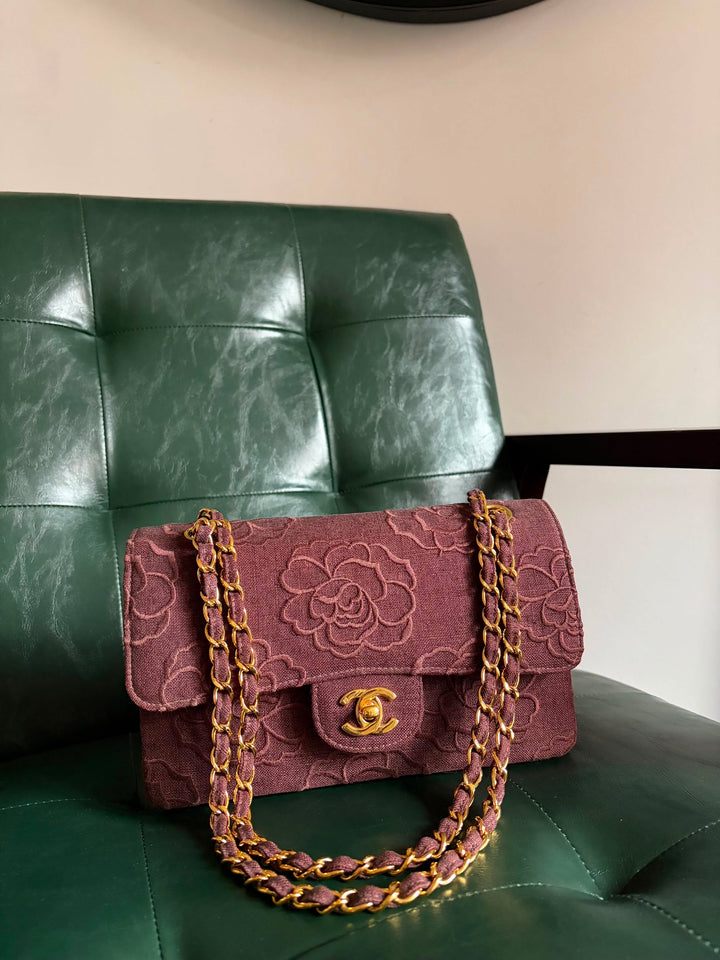 Chanel Classic Flap Small Camellia Burgundy 24K Gold Hardware 1997