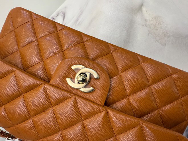 Chanel 21A Small Caramel Caviar Classic Flap Bag + LGHW