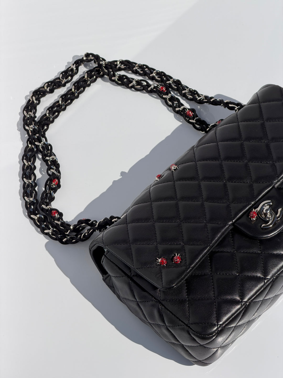 Chanel Medium Ladybug Flap Black Lambskin Silver Hardware 2011