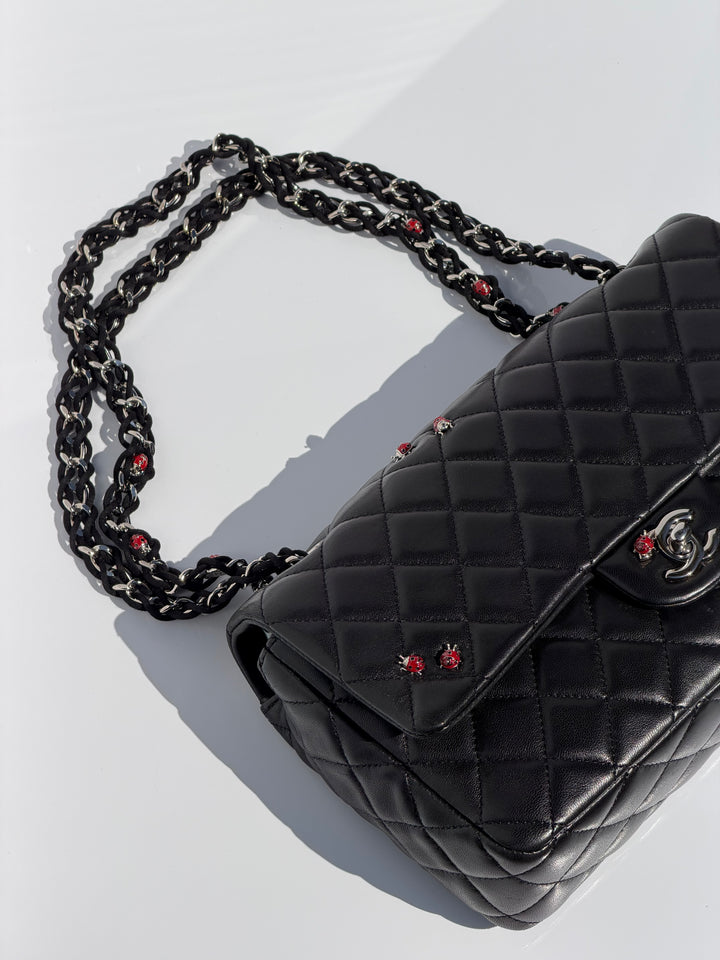 Chanel Medium Ladybug Flap Black Lambskin Silver Hardware 2011