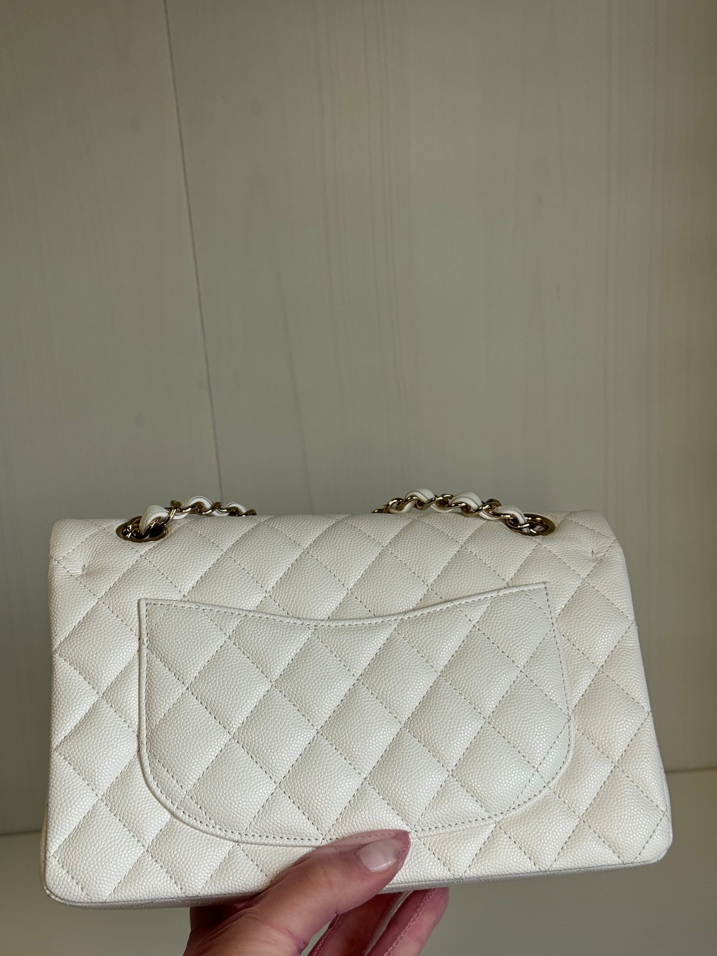 Chanel White Small Caviar Classic Flap Bag