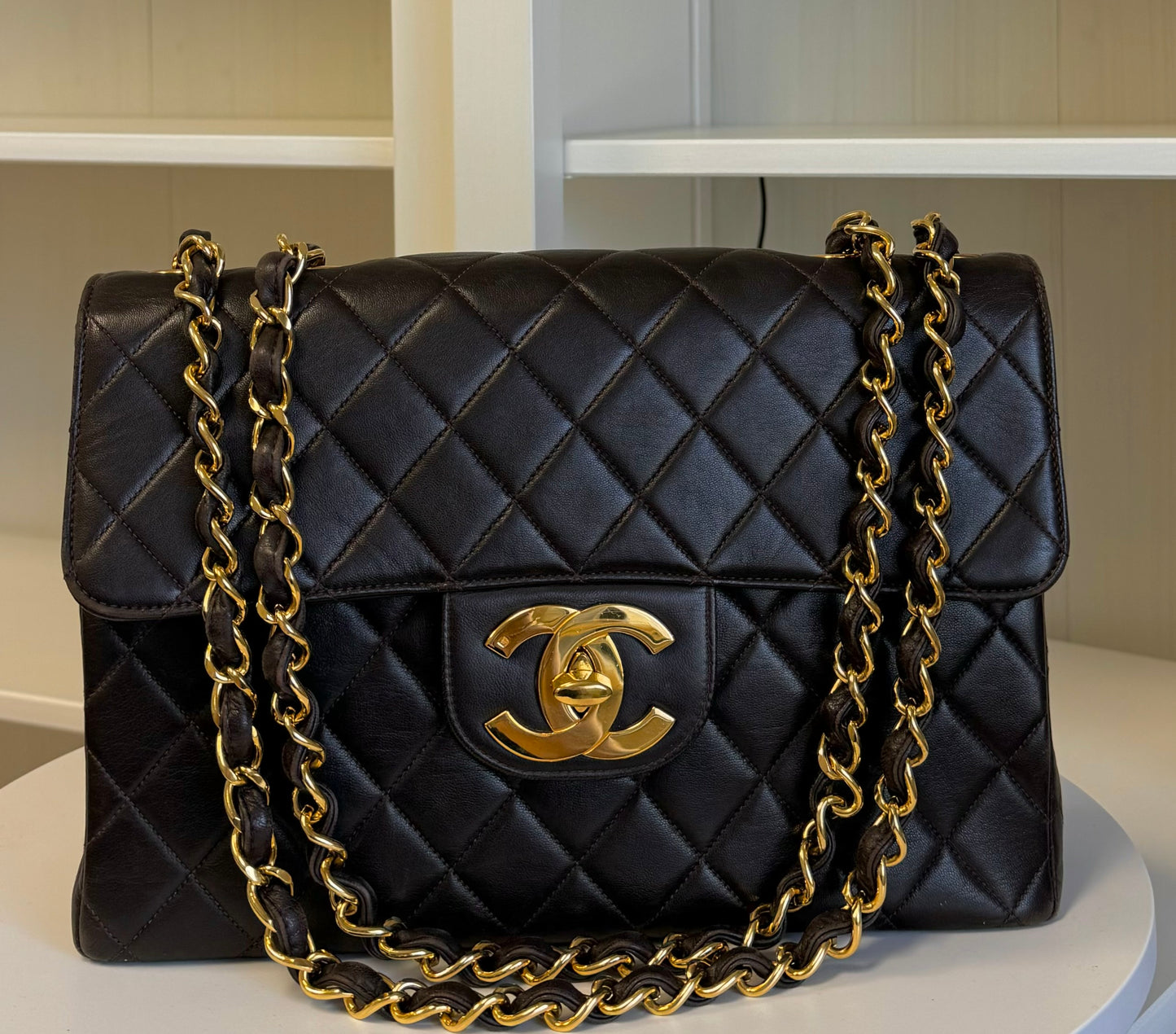 Chanel Chocolate Brown Vintage Lambskin Jumbo Flap Bag