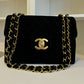 CHANEL 1995 VINTAGE BLACK VELVET JUMBO CLASSIC FLAP