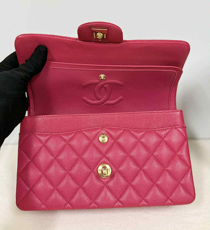Chanel Dark Pink Small Caviar Classic Flap