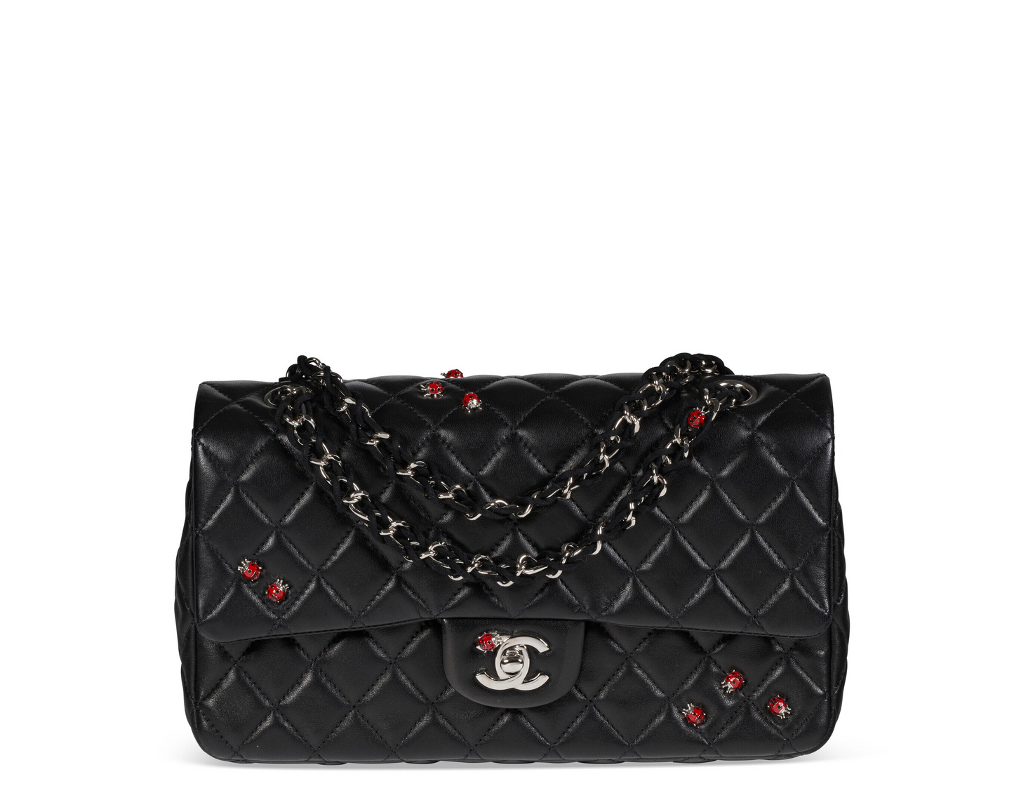 Chanel 2011 Black Ladybug Medium Lambskin Flap Bag