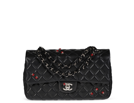 Chanel 2011 Black Ladybug Medium Lambskin Flap Bag