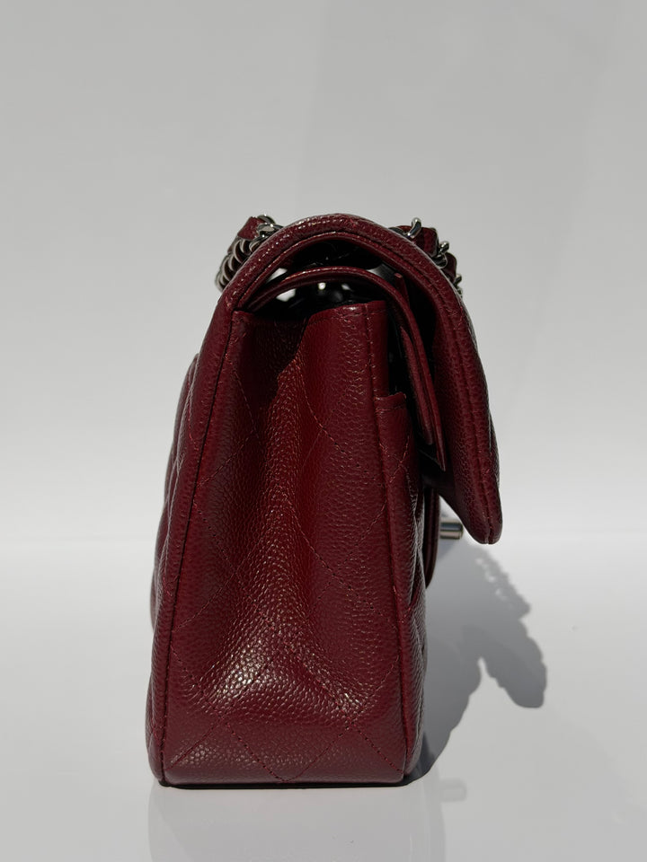 Chanel Small Classic Double Flap Caviar Burgundy Silver Hardware 2020