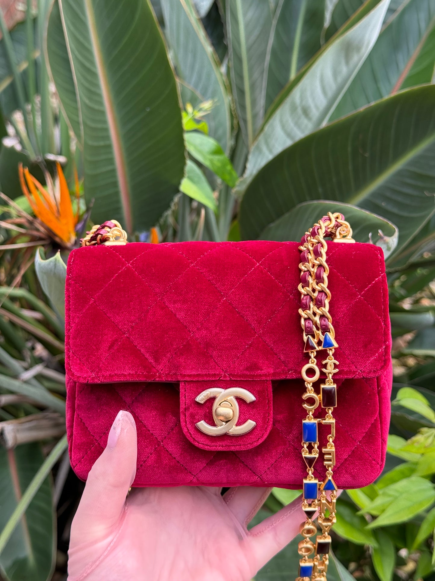 Chanel Red Mini Velvet Enamel Flap Bag