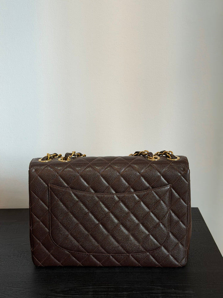 Chanel Classic Flap Jumbo Brown Caviar 24K Gold Hardware 2000