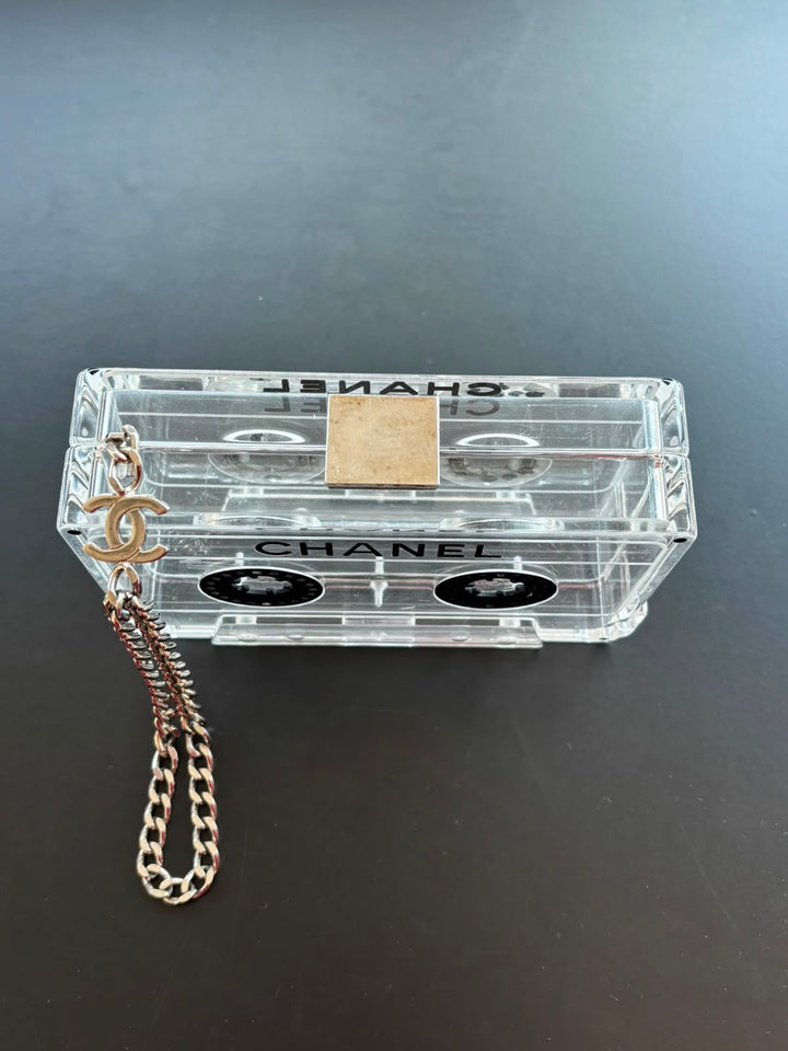 Chanel Clear Lucite Cassette Evening Clutch Silver Hardware 2004