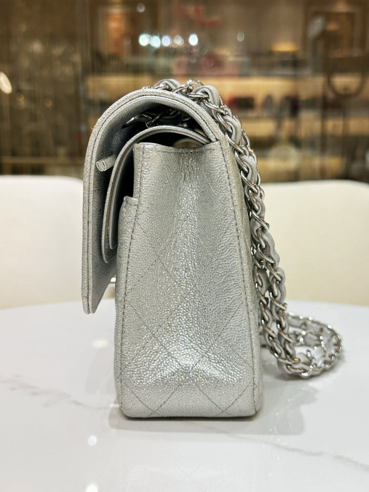 Chanel 21K Medium Flap Bag Silver Metallic Caviar Leather Silver Tone Hardware 2021