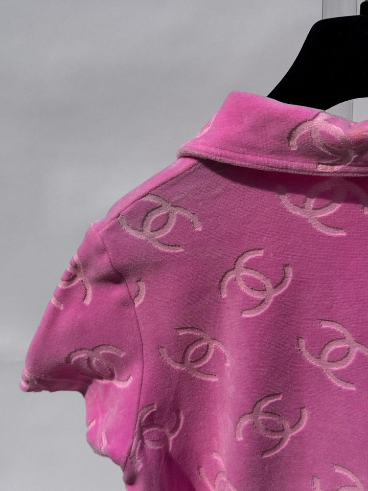 Chanel Spring 1996 Pink Velour CC Button Top X EstherandSasha