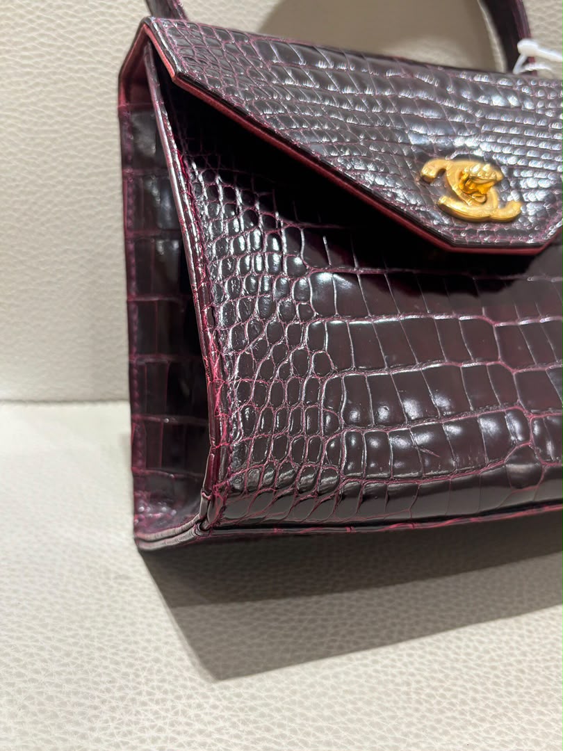 Chanel Mini Kelly Top Handle Bag Bordeaux Alligator 24K Gold-Plated Hardware 1997