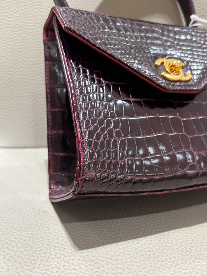 Chanel Mini Kelly Top Handle Bag Bordeaux Alligator 24K Gold-Plated Hardware 1997