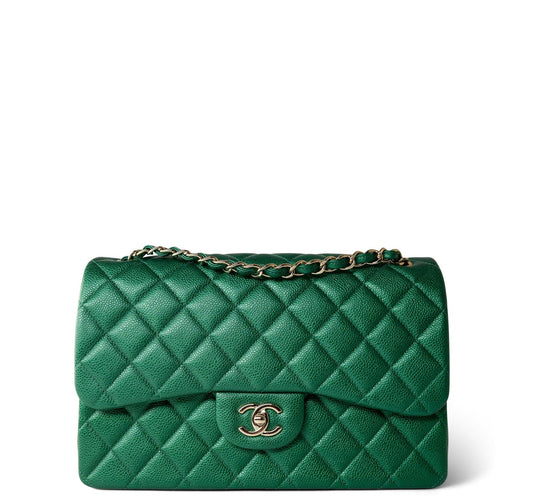 Chanel 18S Emerald Green Caviar Jumbo Flap Bag