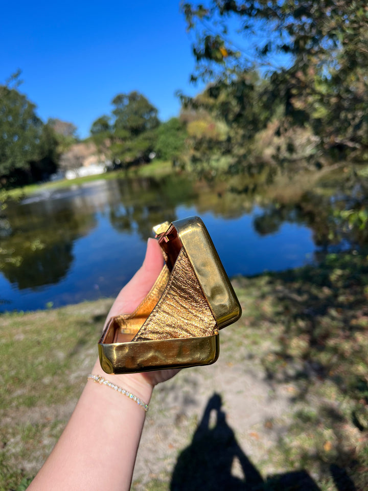 Chanel Hammered Gold Metal Bullion Bar Minaudière Clutch