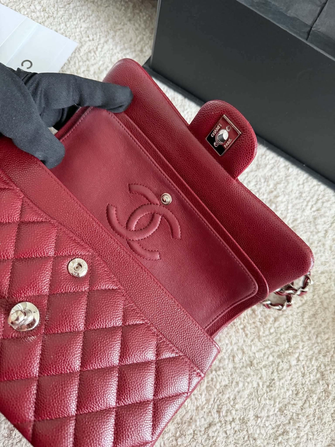 Chanel Small Classic Double Flap Caviar Wine Red Silver Hardware 2020
