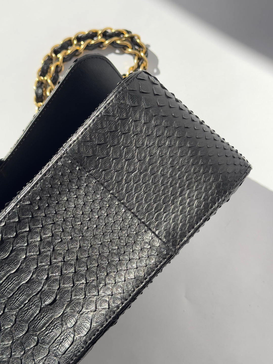 Chanel Jumbo Black Python Double Flap