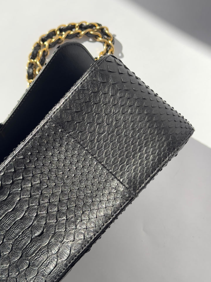Chanel Jumbo Black Python Double Flap