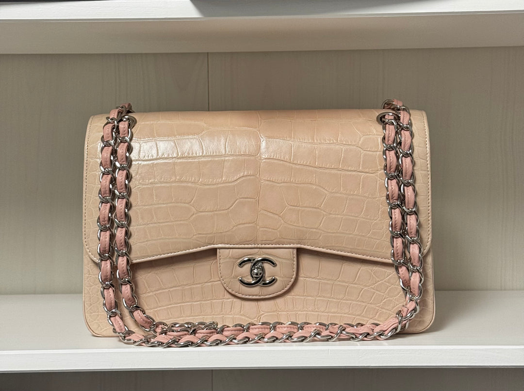 Chanel Jumbo Pink Alligator Double Flap Bag