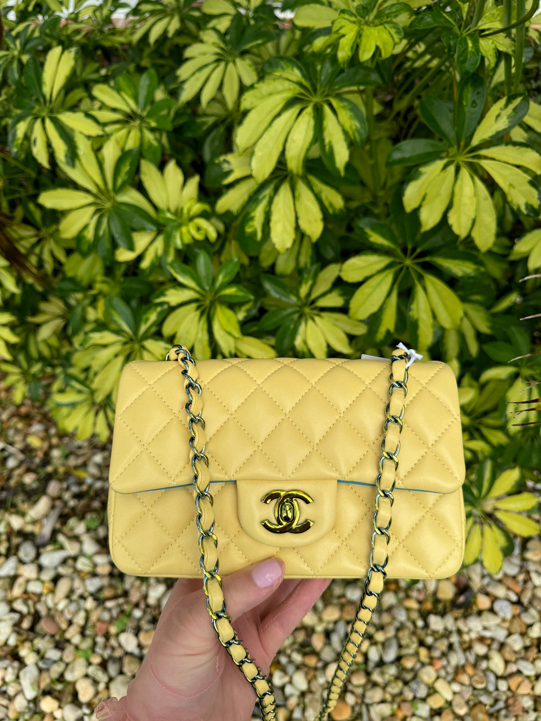 Chanel Yellow Lambskin Mini Flap Bag W Rainbow Hardware