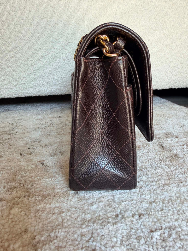 Chanel Medium Classic Flap Bag Caviar Brown 24K Plated Gold Hardware 2003