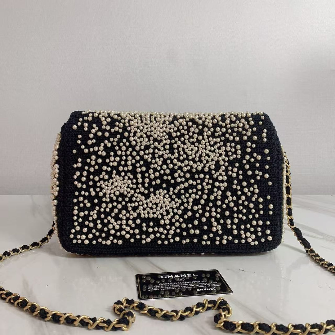 Chanel 17C Medium Flap Bag Pearl Embellished Gold Hardware 2017