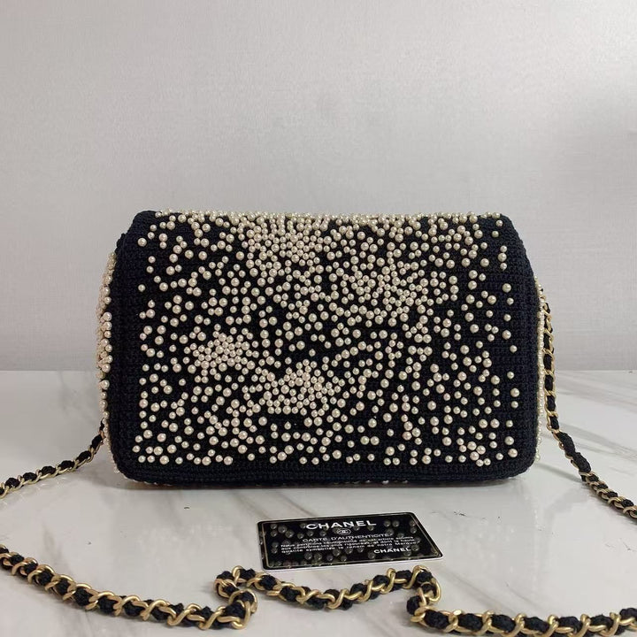 Chanel 17C Medium Flap Bag Pearl Embellished Gold Hardware 2017