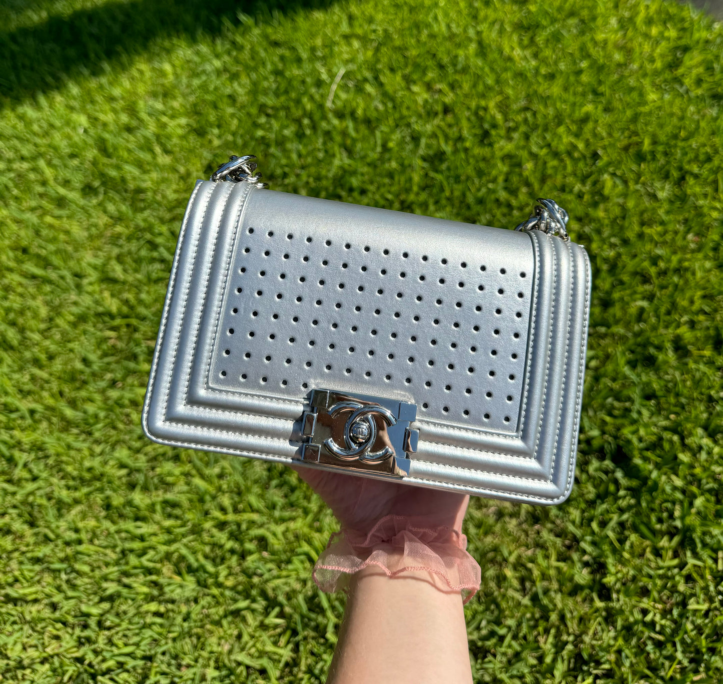 Chanel LED Small Silver Boy Bag