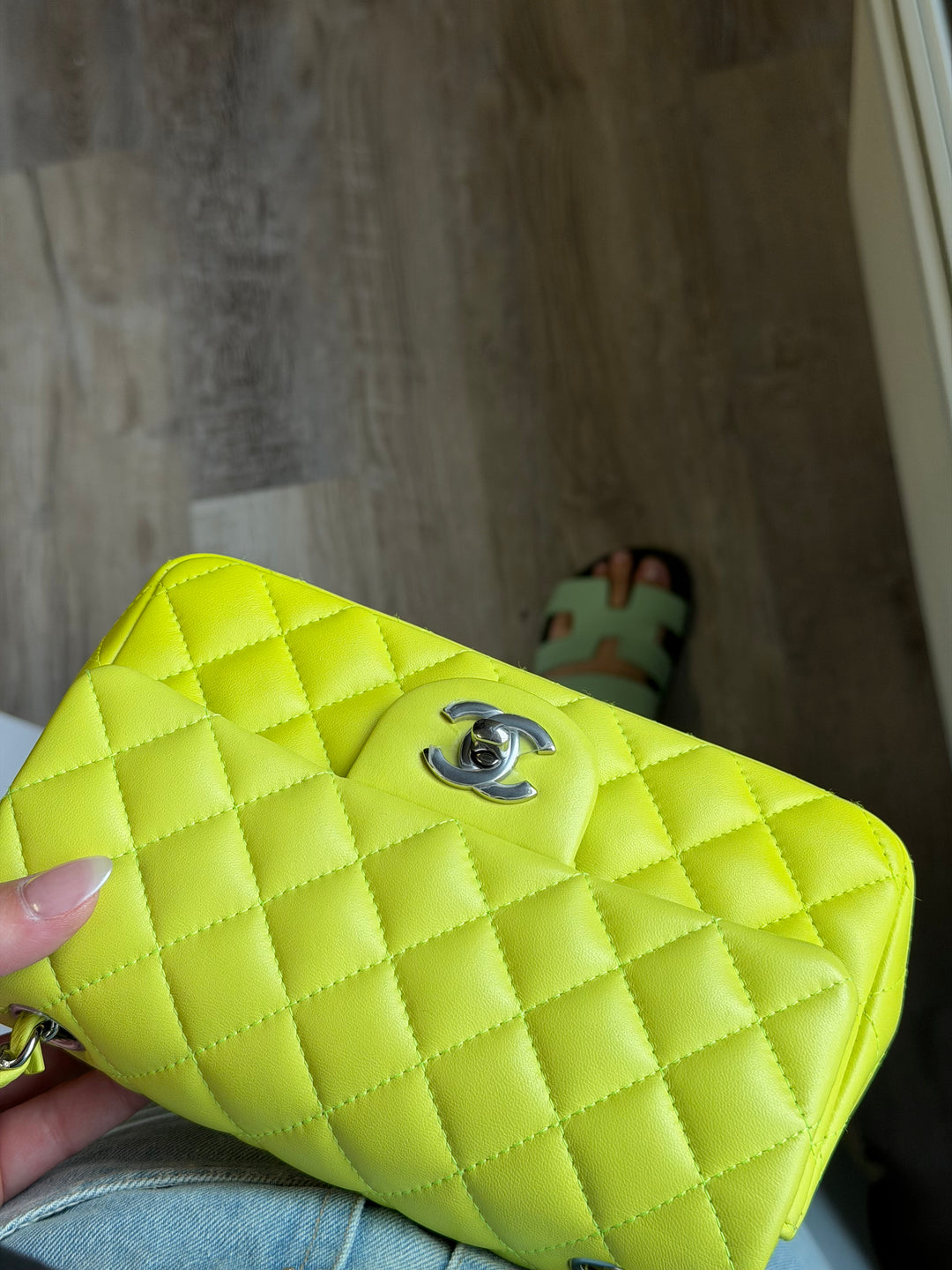 Chanel 21S Mini Classic Flap Lambskin Yellow Silver Hardware