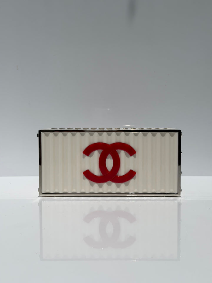 Chanel Shipping Container Bag Lucite White Silver Hardware 2018