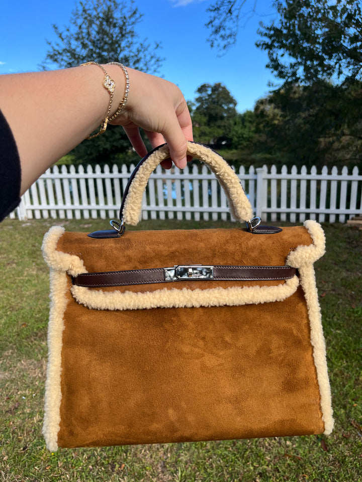 Hermes Shearling Teddy Kelly 35 PHW
