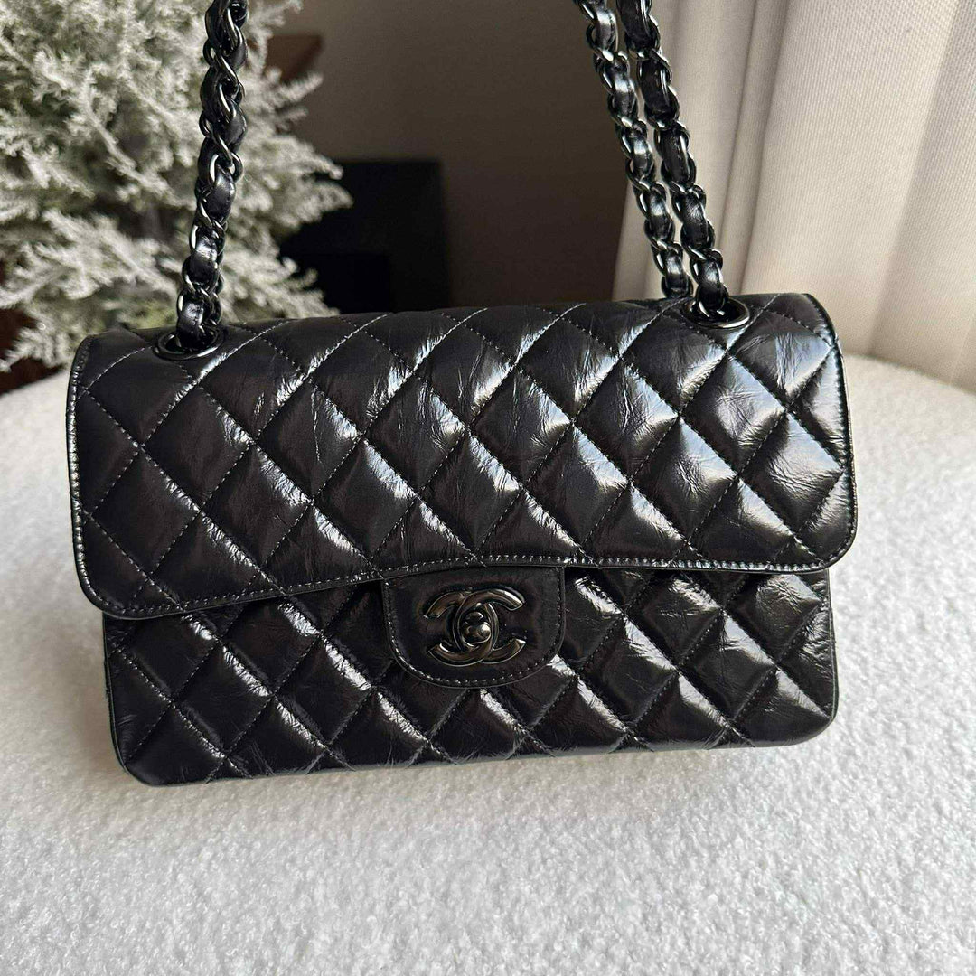 Chanel SO BLACK Small Crumpled Calfskin Double Flap Bag