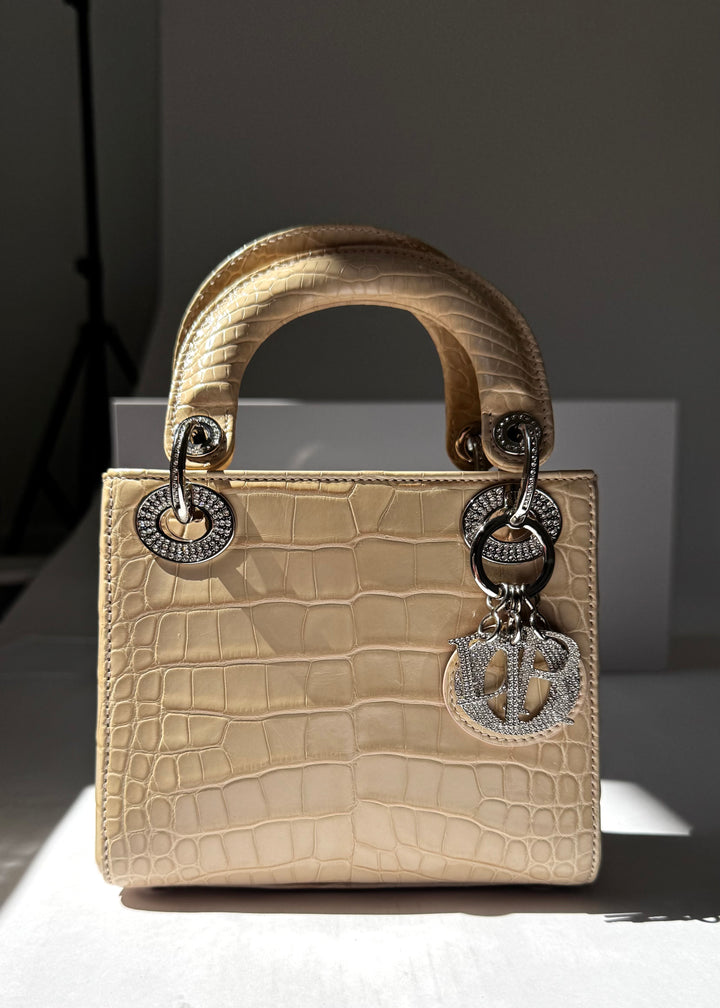 Lady Dior Ivory Crocodile Mini Top Handle