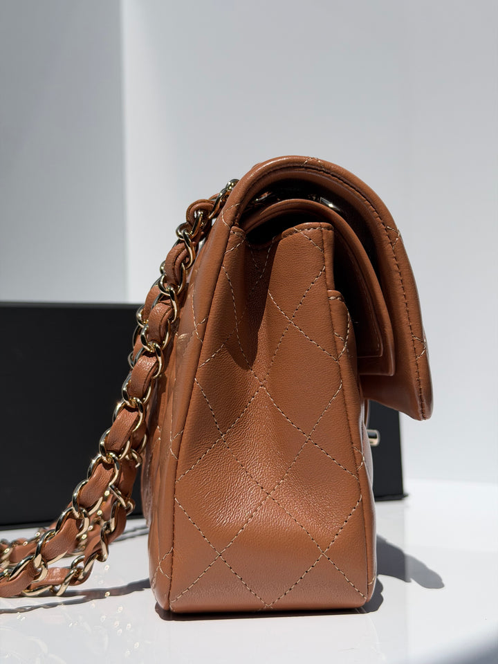 Chanel Small Classic Flap Bag Lambskin Caramel Light Gold Hardware 2022