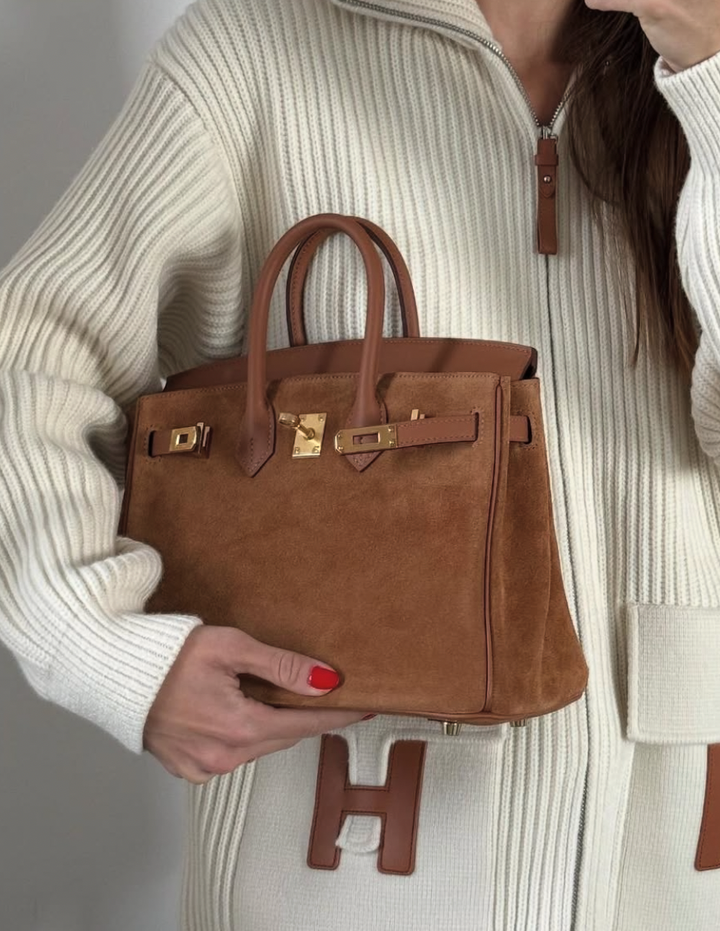 Hermès Birkin 25 Grizzly Alezan Suede and Swift Leather Permabrass Hardware 2021