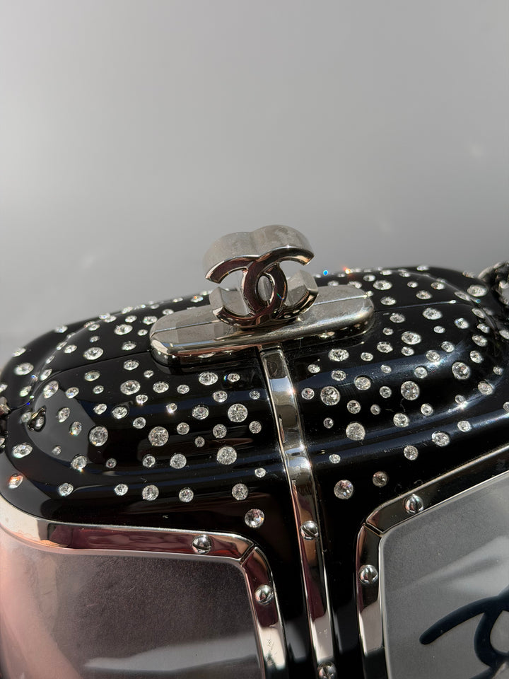 Chanel Ski Gondola Swarovski Minaudière Black Silver Hardware 2019