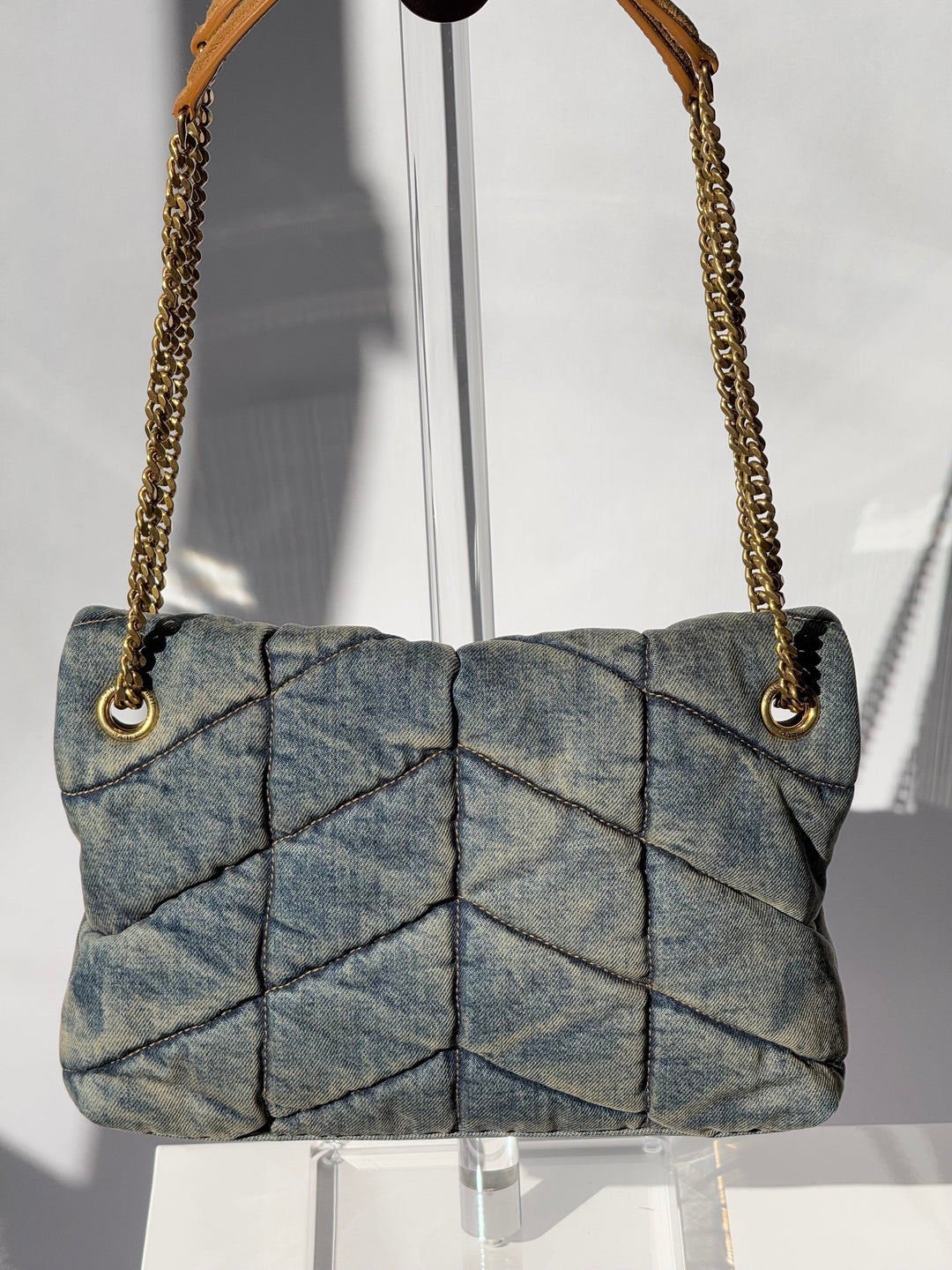 Saint Laurent Medium Denim Puffer Quilted Shoulder Bag