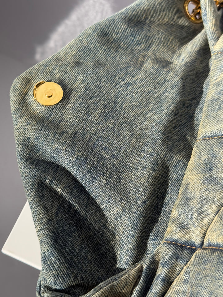 Saint Laurent Medium Denim Puffer Quilted Shoulder Bag